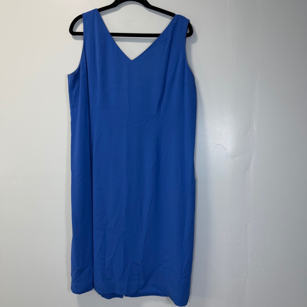 Doncaster Collection Blue Silk Blend V-Neck Sleeveless Sheath‎ Dress Size 18